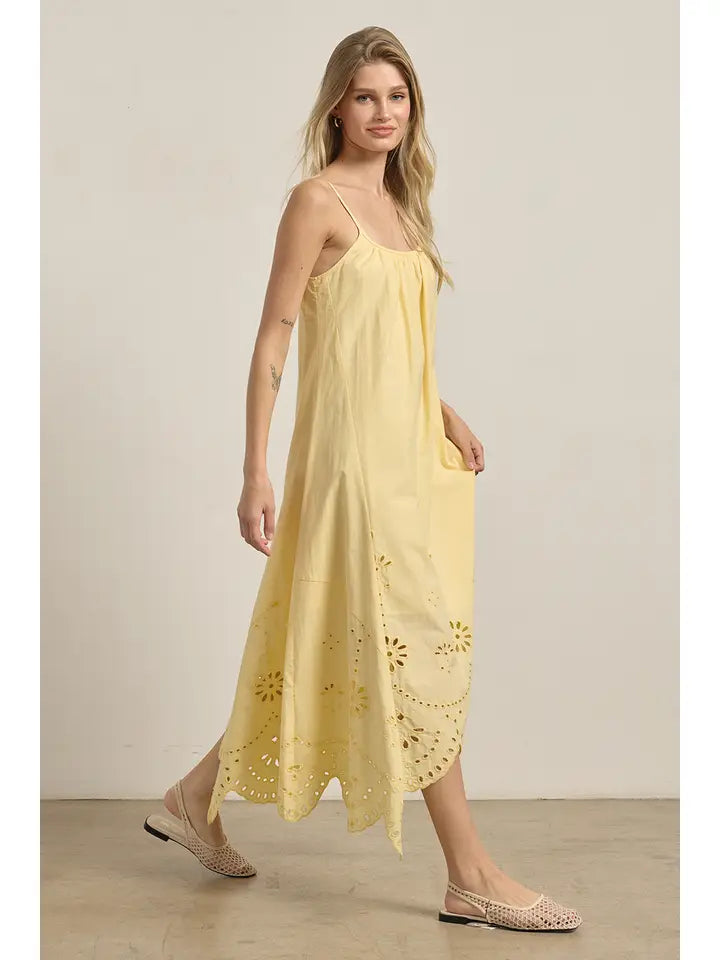 Scarlett Eyelet Detail Midi Dress/Yellow