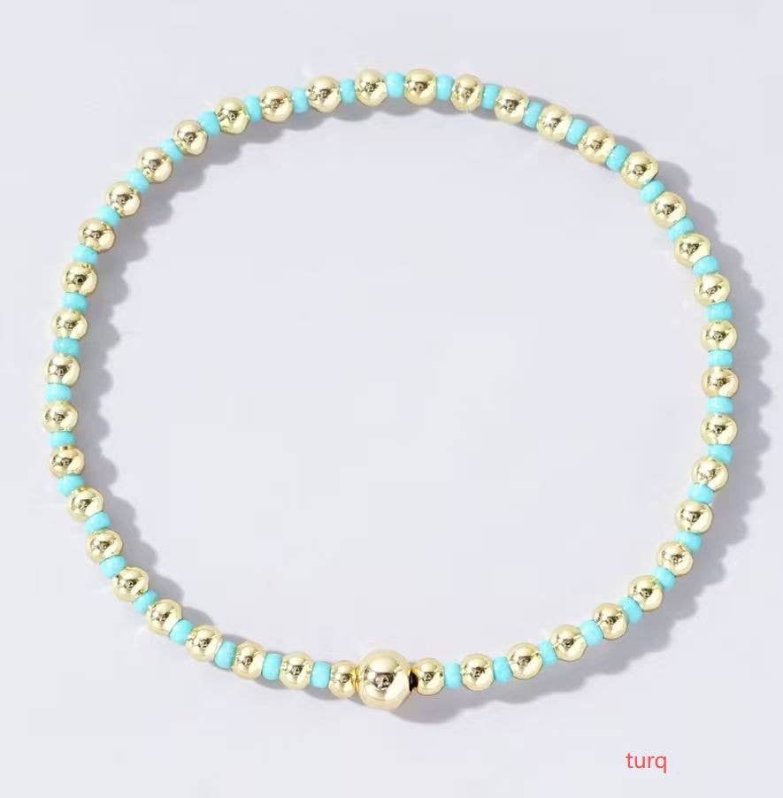 Beaded Stretch Bracelet/Turq.