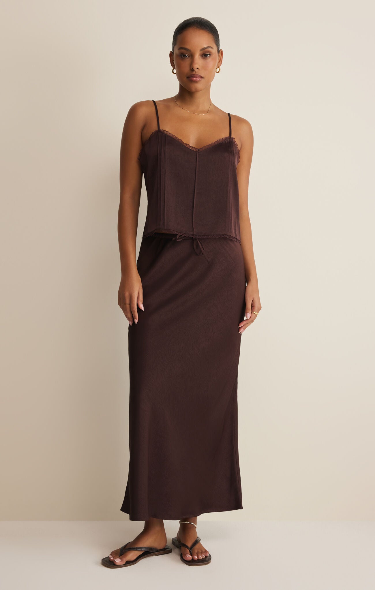 Viva Satin Tank Top/Chocolate Brown