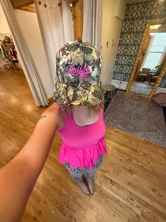 Raising Hell Camo Trucker Hat