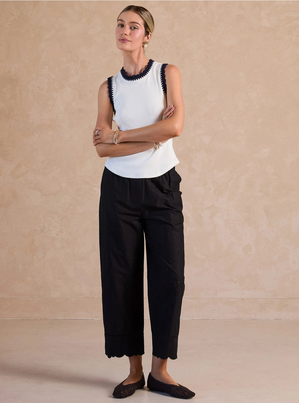 Phoebe Ribbed Tank Top w/Crochet Trim Detail