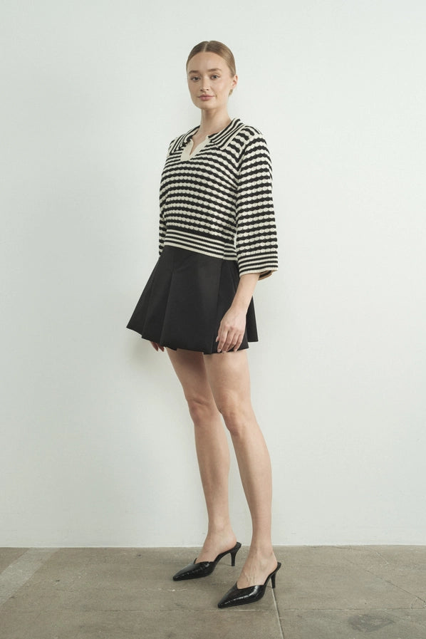 Jacquard Stripe 3/4 Knit Pullover