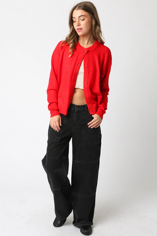 Jillian Oversized Knit Cardigan/Red