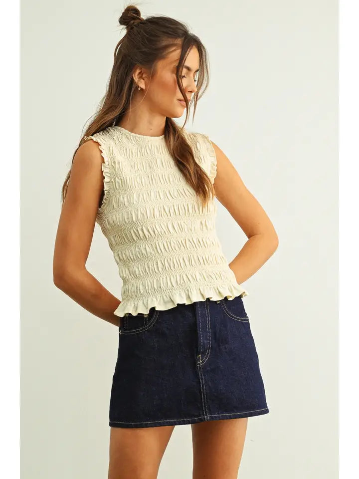 Bree Sleeveless Smocking Tank Top/Cream