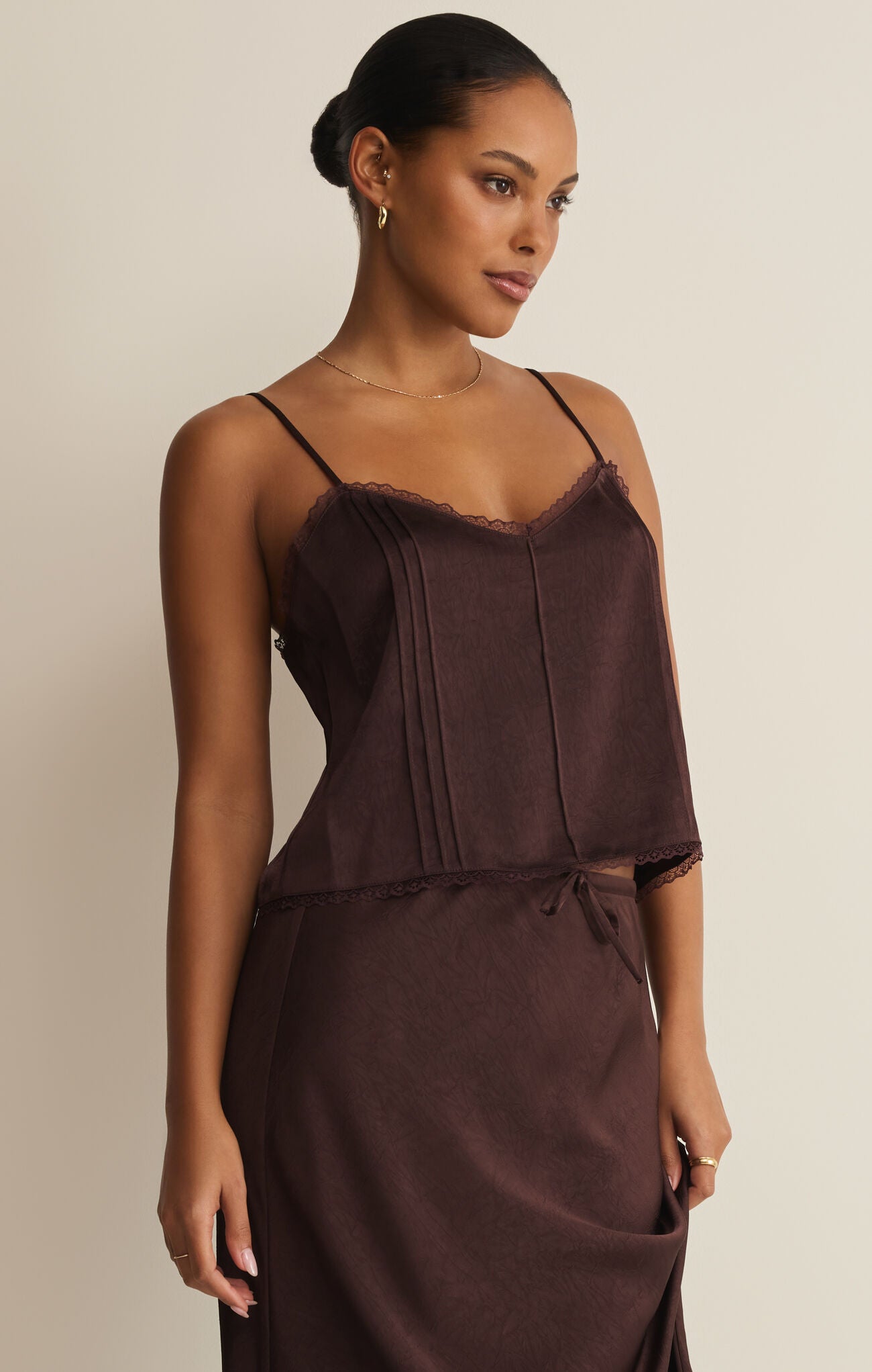 Viva Satin Tank Top/Chocolate Brown