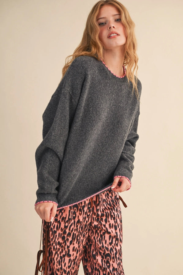 Violet Contrast Scalloped Edge Knit