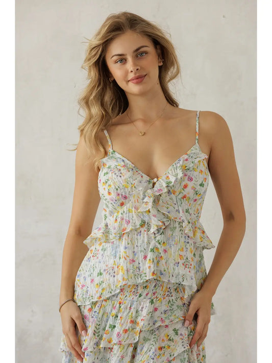 Aven Multi Floral Ruffle Cami Top
