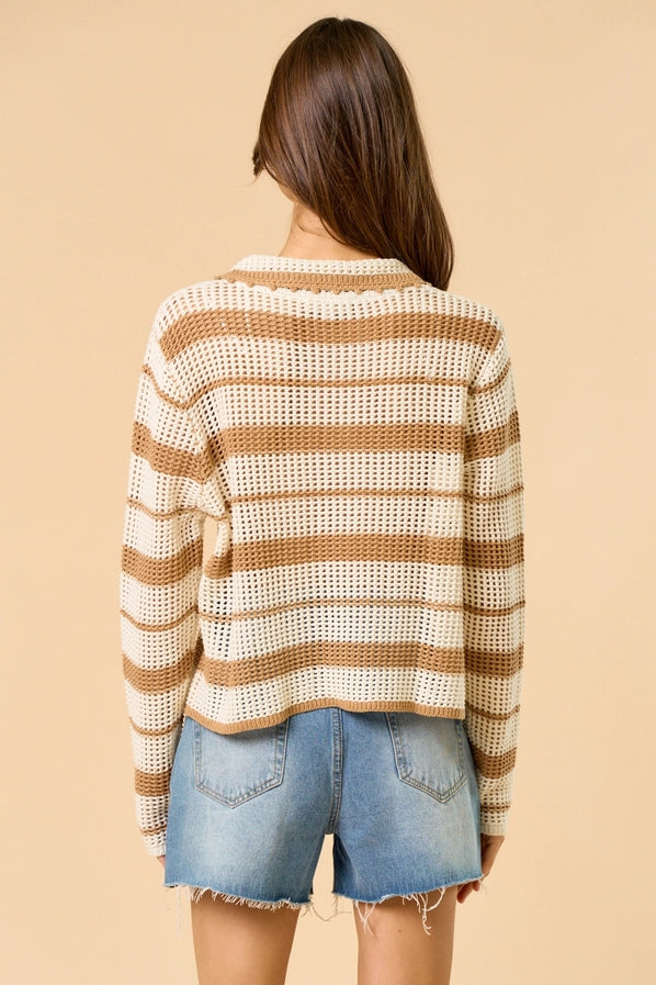 Layla Crochet Striped V Neck Pullover