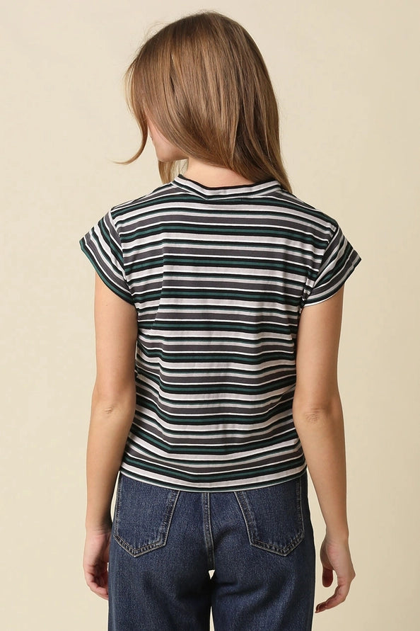 Vera Stripe Mock Neck Tee