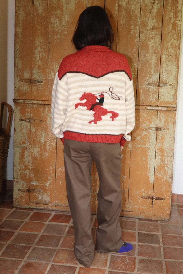 Ruby Stripe Zip Knit Rodeo Graphic Sweater