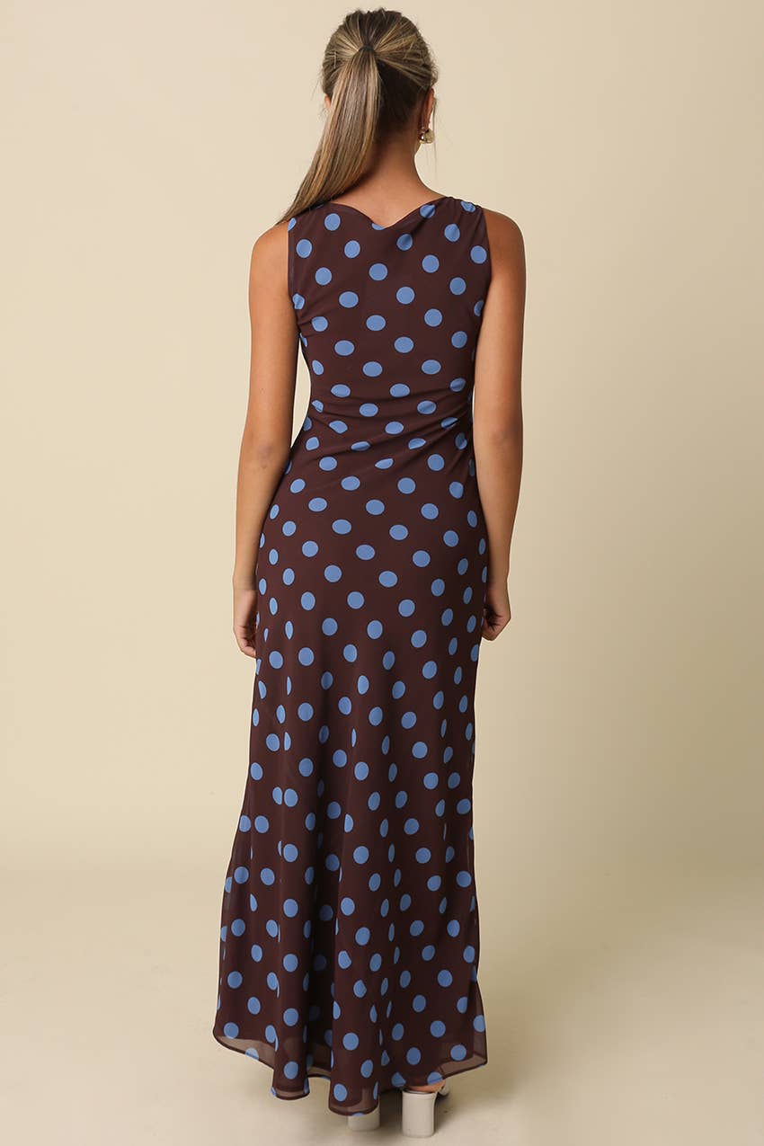 Miley Blue Polka Dot Sleeveless Dress