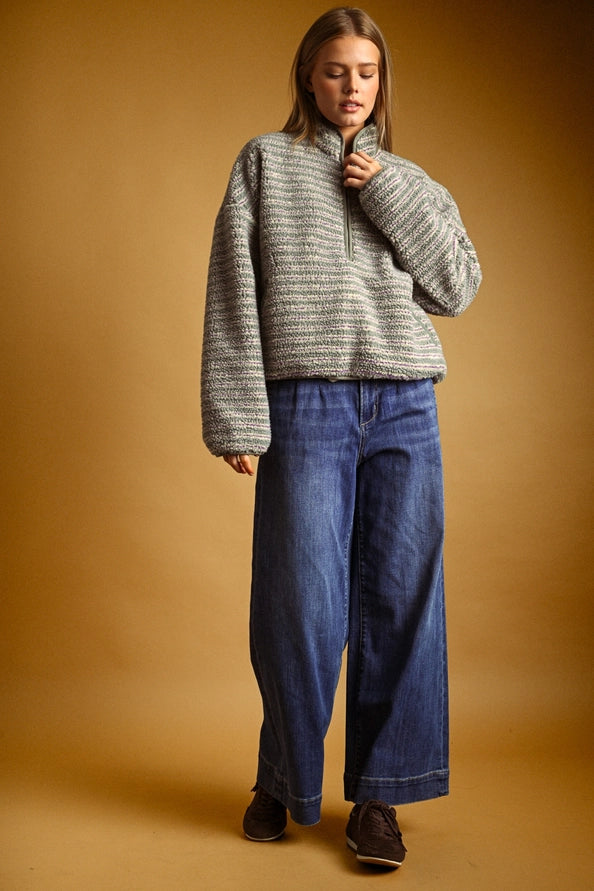 Sara Multi Stripe Sherpa Half Zip Pullover