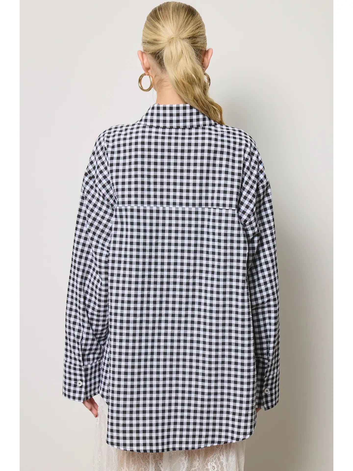 Oversized Gingham Button Down Top