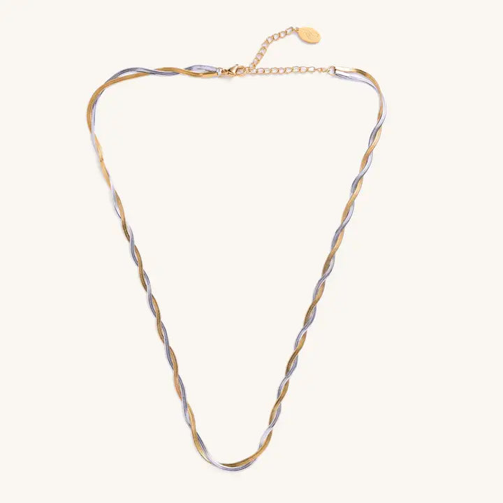 Mixed Metal Herringbone Necklace