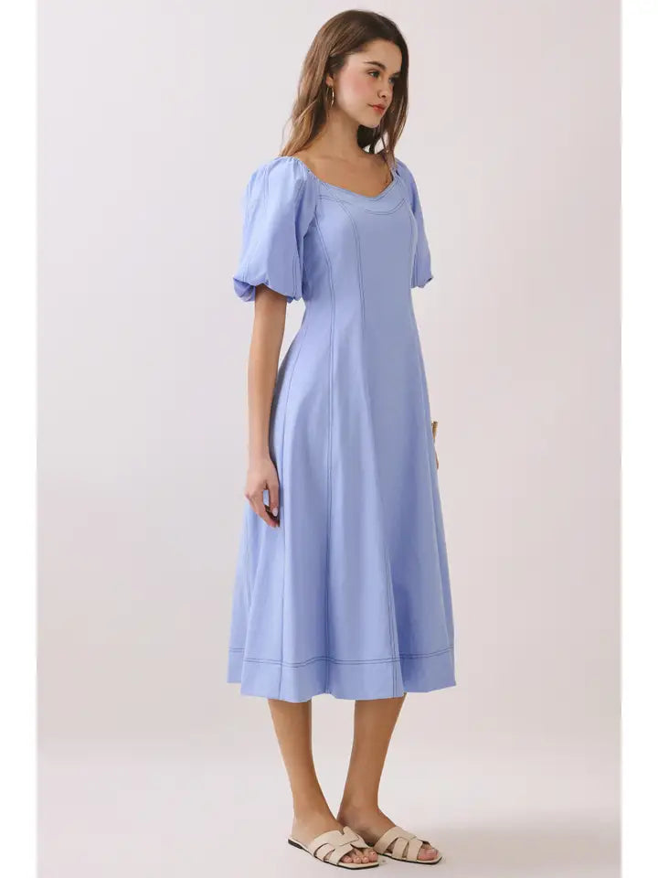 Gloria Square Neck Puff Sleeve Midi Dress