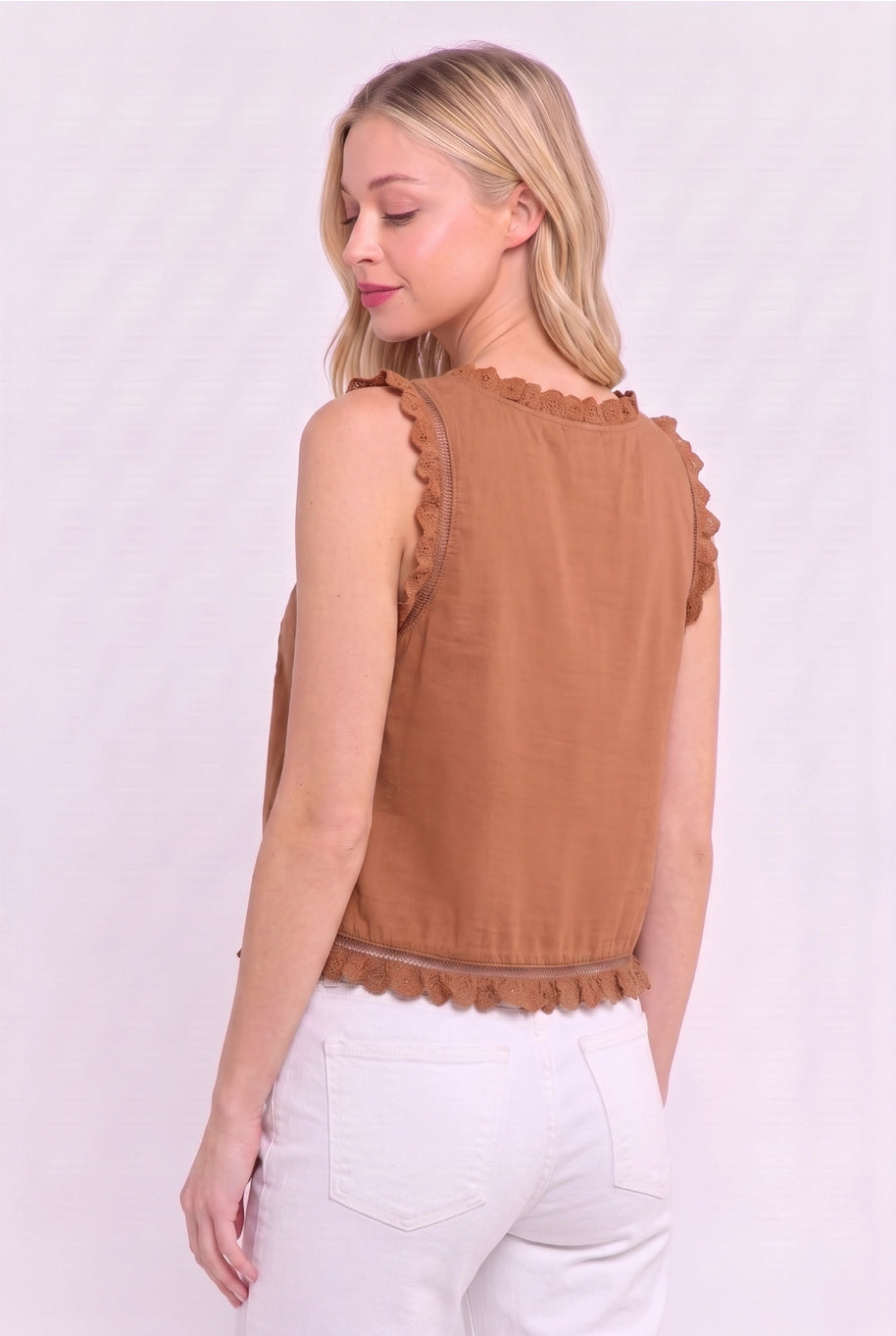 Reese Embroidered Ruffle Trim/Cinnamon