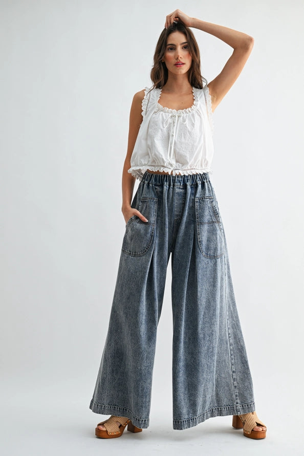 Reese Embroidered Ruffle Trim White Tank Top