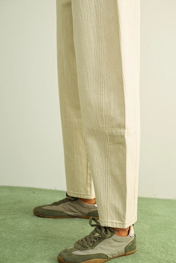 Heidi Textured Beige Barrel Pants