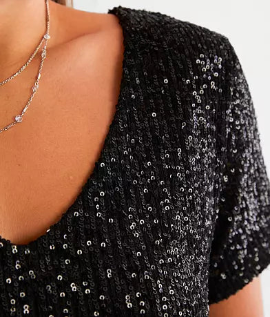 Marbella Sequin V neck Top