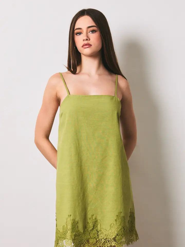 Poppy Lace Trim Shift Dress/Green