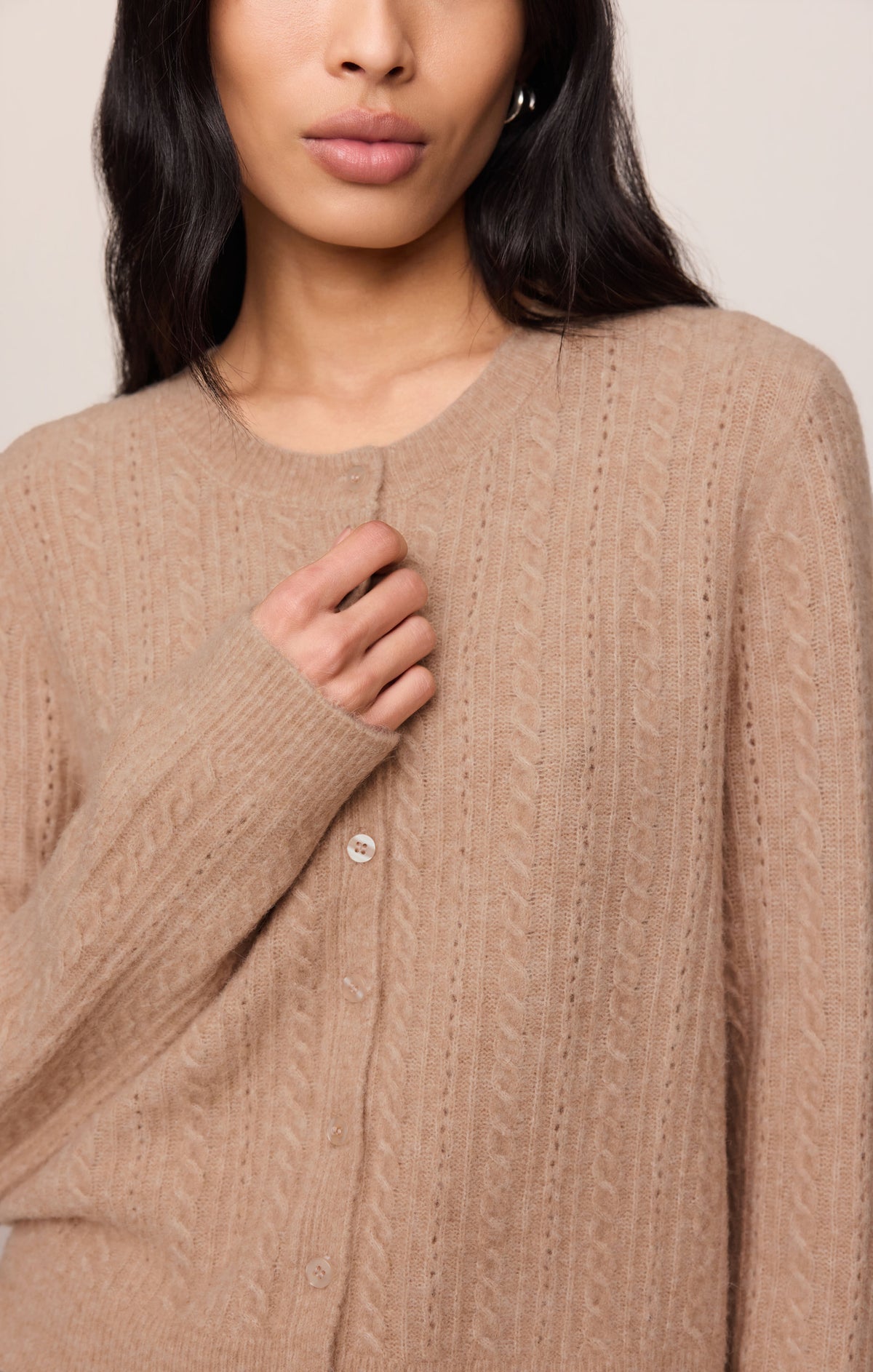 Medina Pointelle Cardigan/Tan