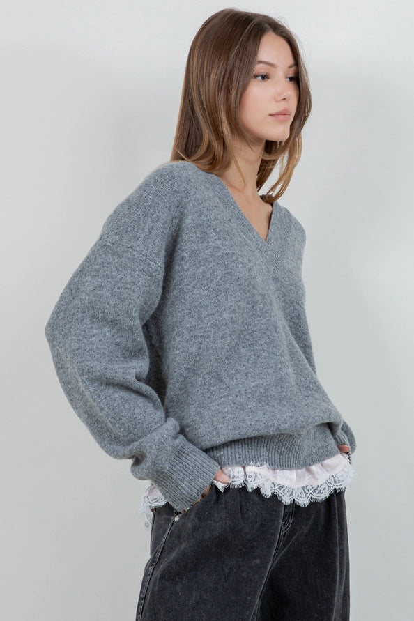 Winona V neck Sweater w/ Lace
