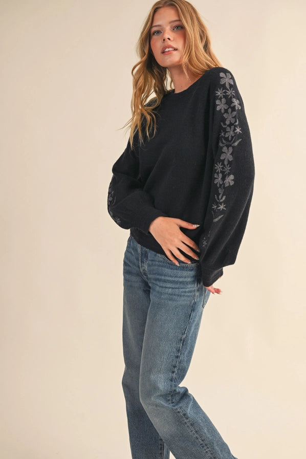 Anne Marie Floral Embroidery Pullover Sweater