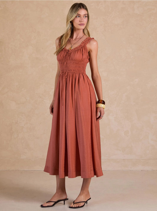 Raya Ruffled Sweetheart Sleeveless Midi Dress