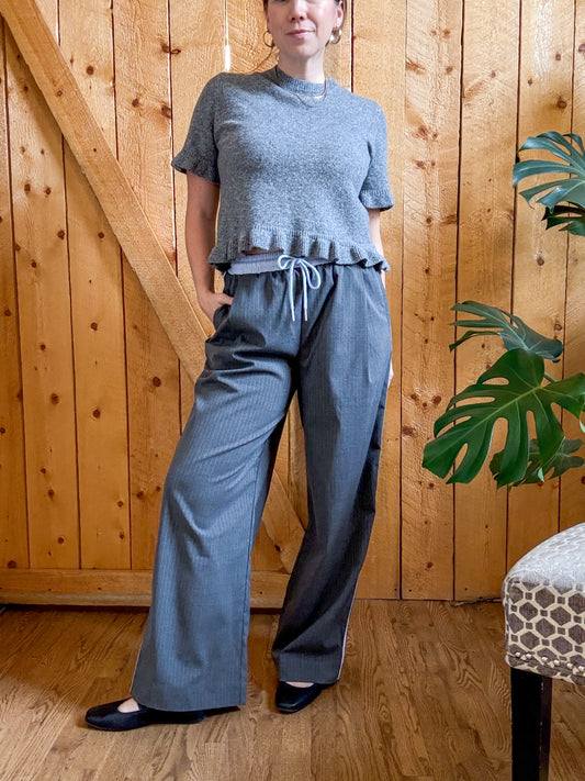 Alexa Contrast Waist Drawstring Side Stripe Wide Leg Pants