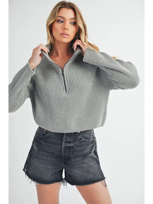 Debbie half-zip heather gray