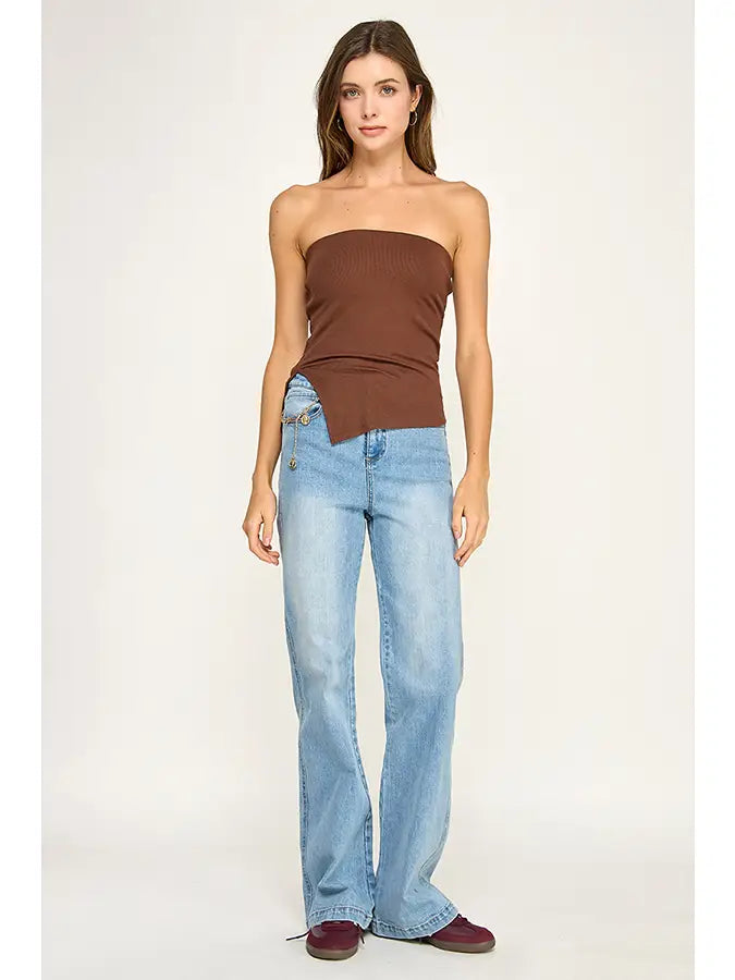 Emmy Asymmetrical Hem Bandeau Top/Brown