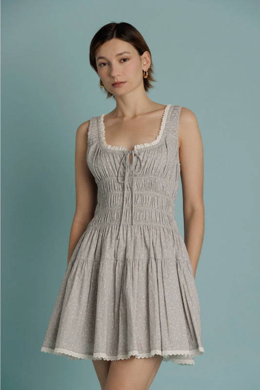 Maya Eyelet Trim Floral Mini Dress
