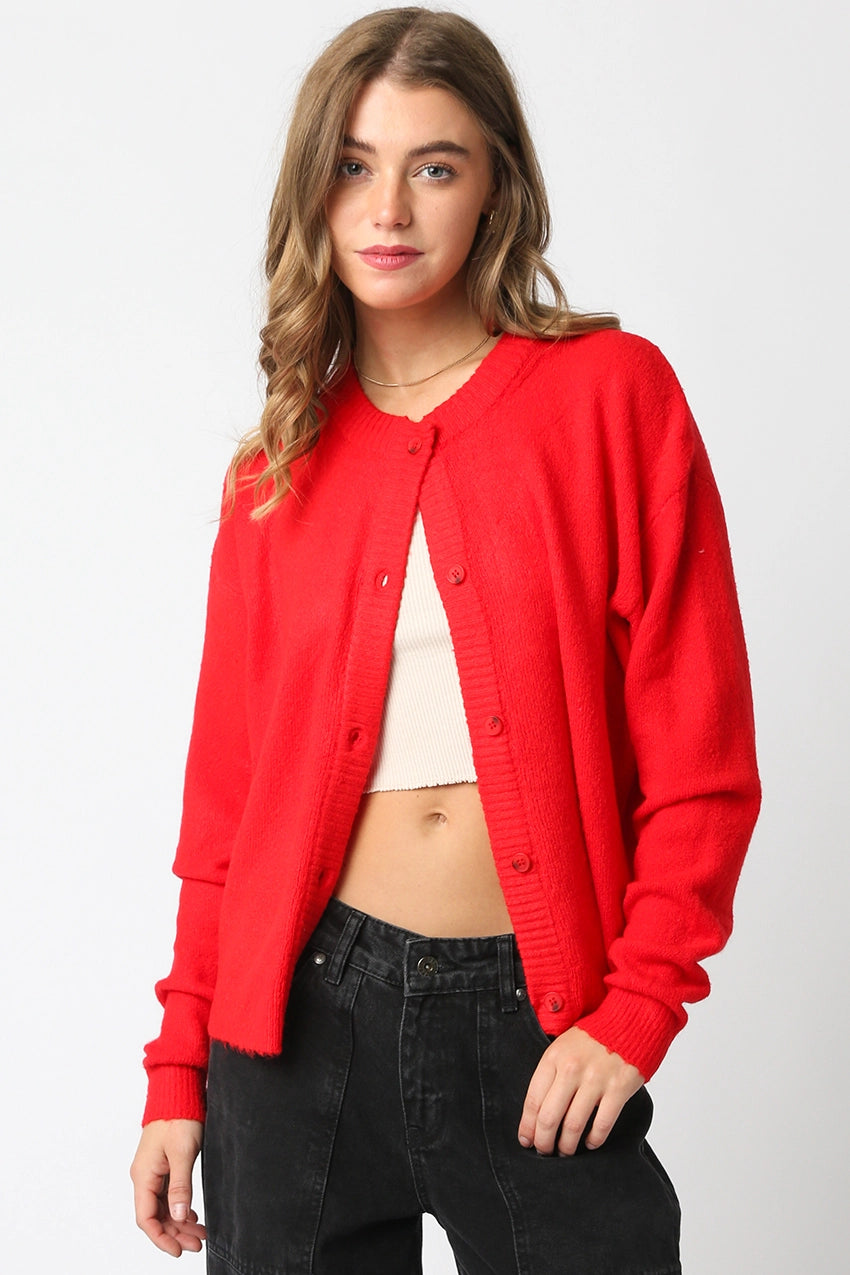 Jillian Oversized Knit Cardigan/Red