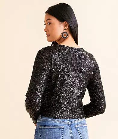 Black Sequin Long Sleeve Top