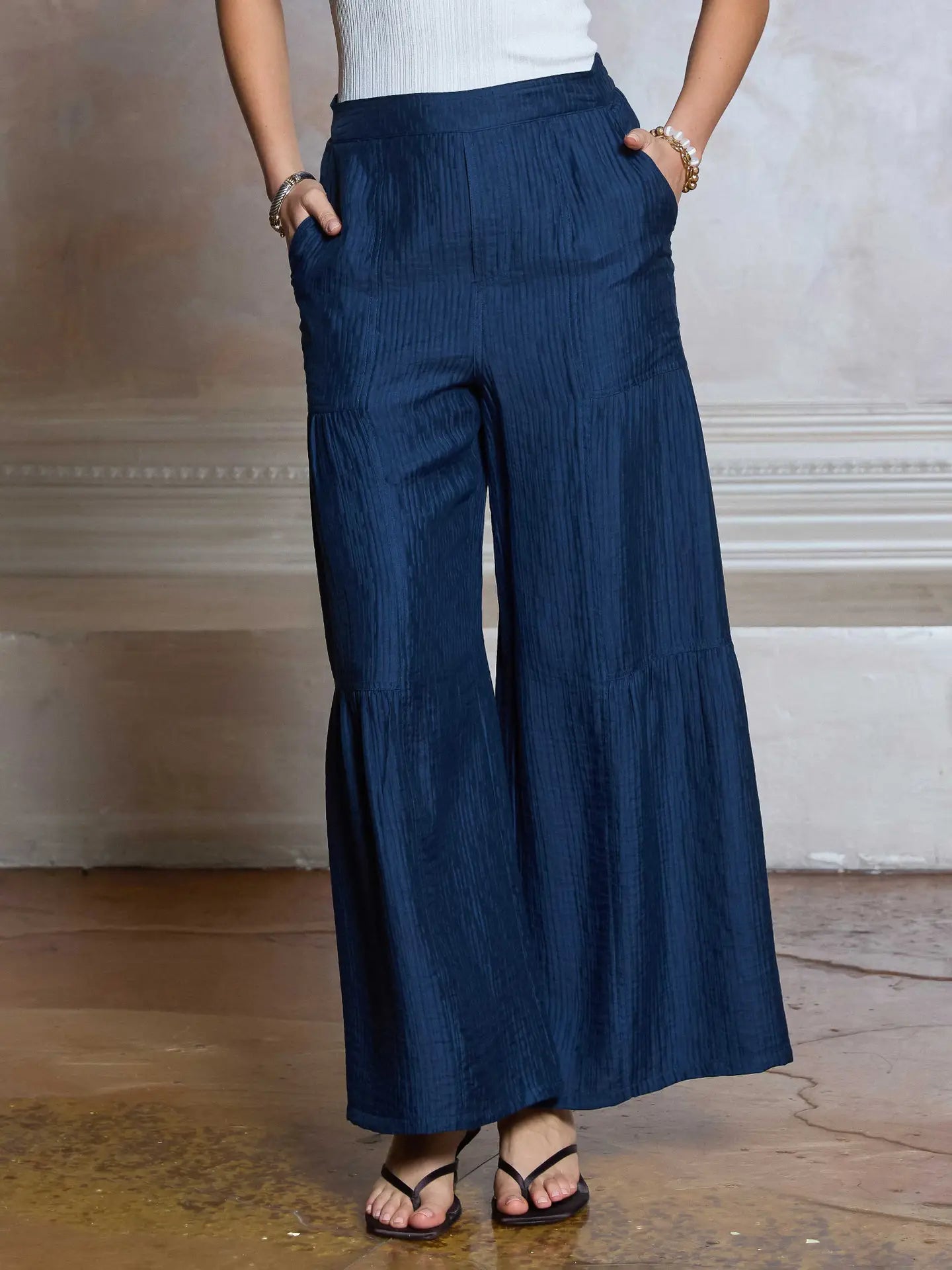Savannah Navy Tiered Wide Leg Pants