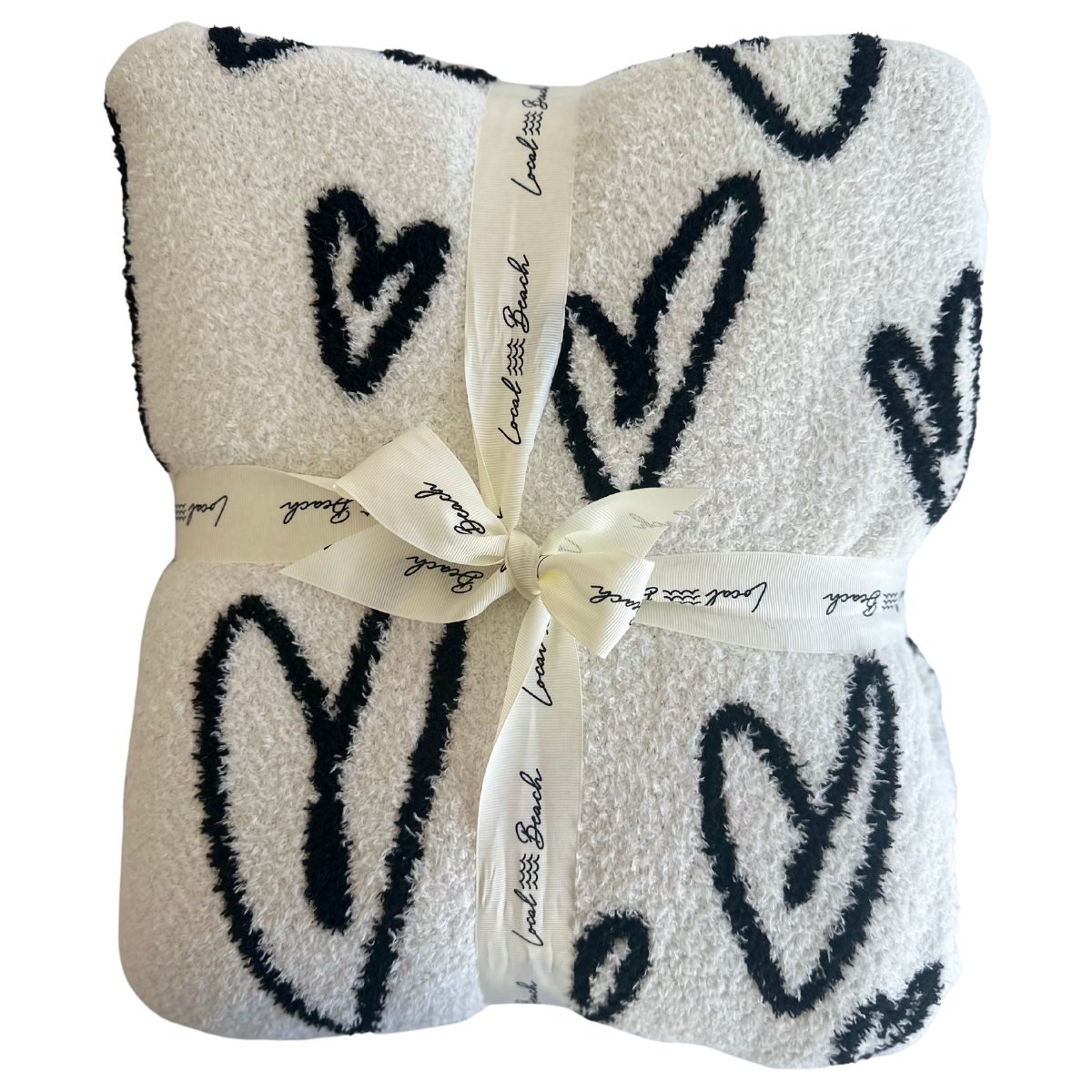 Local Beach Love Collection Heart Luxe Home Blanket: Black/Cream