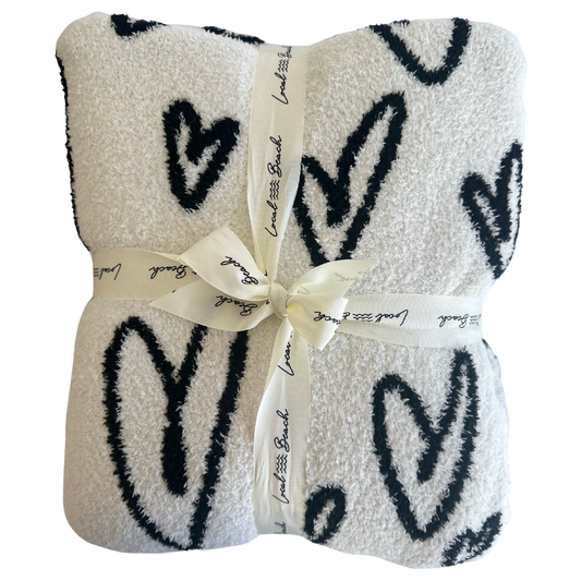 Local Beach Love Collection Heart Luxe Home Blanket: Black/Cream