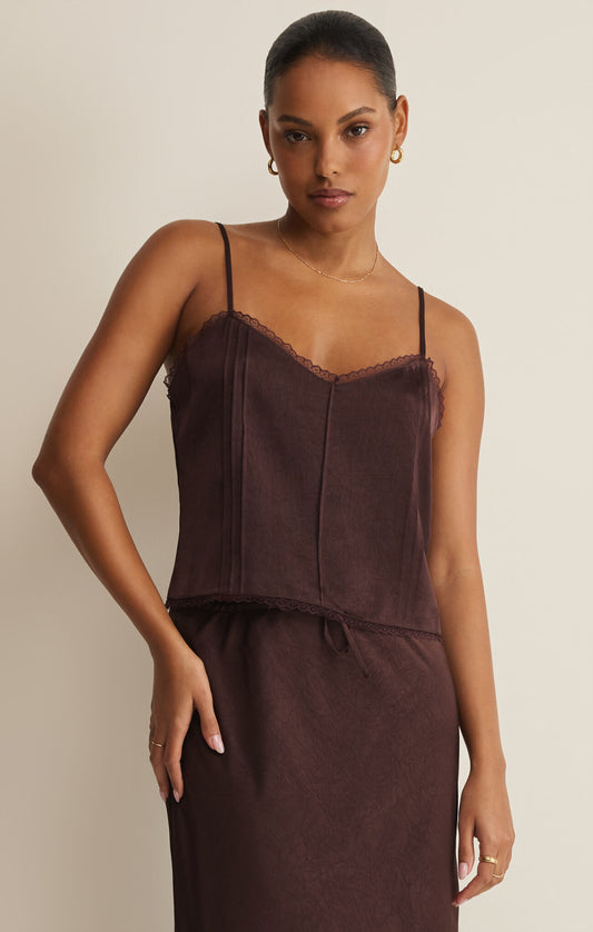 Viva Satin Tank Top/Chocolate Brown