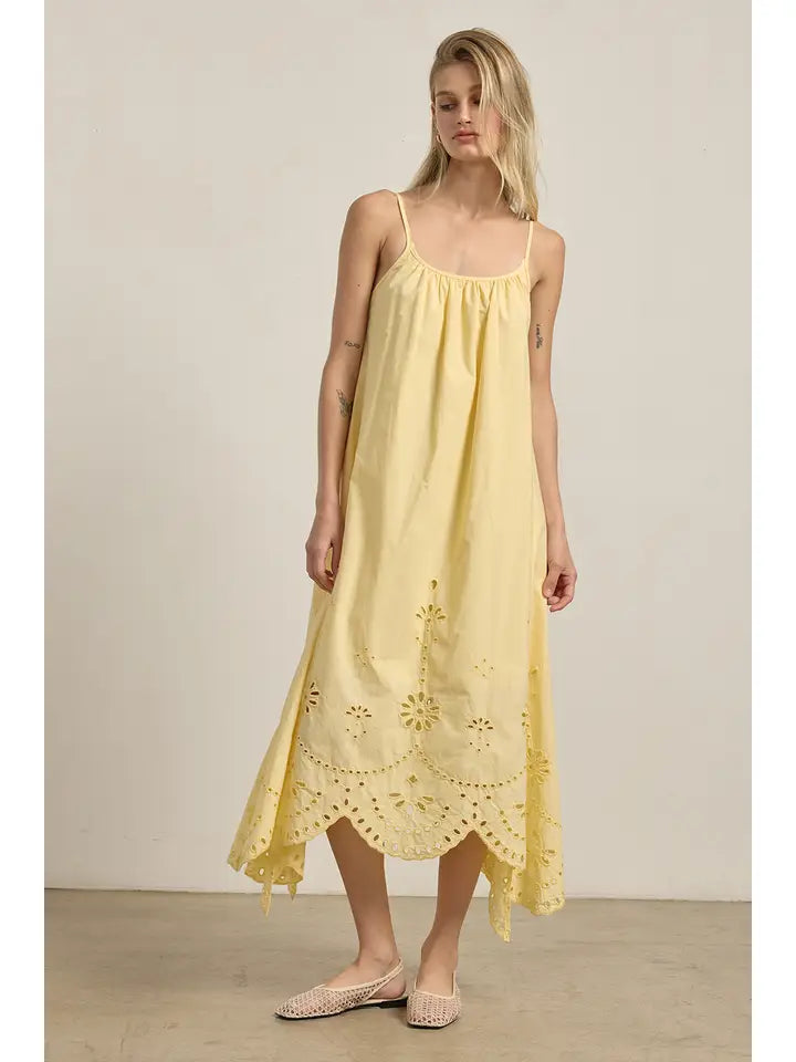 Scarlett Eyelet Detail Midi Dress/Yellow