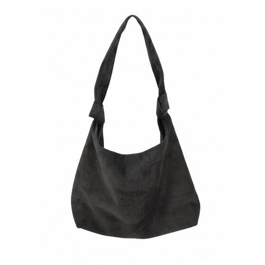 Vegan Suede Knotted Handle Hobo Shoulder Bag: BK