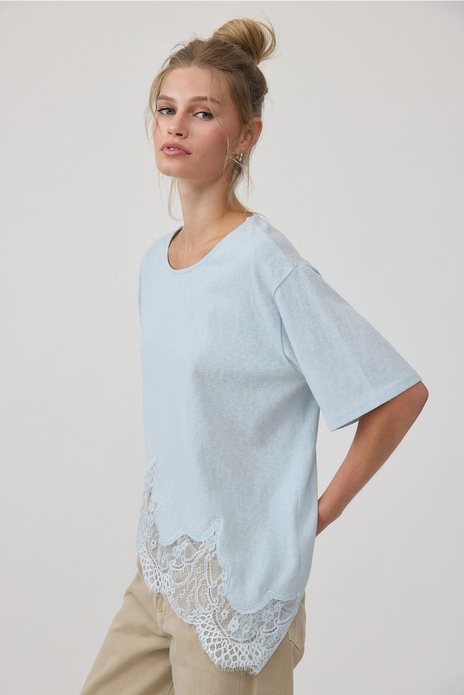 Rosalie Slub Knit Lace Hem Top