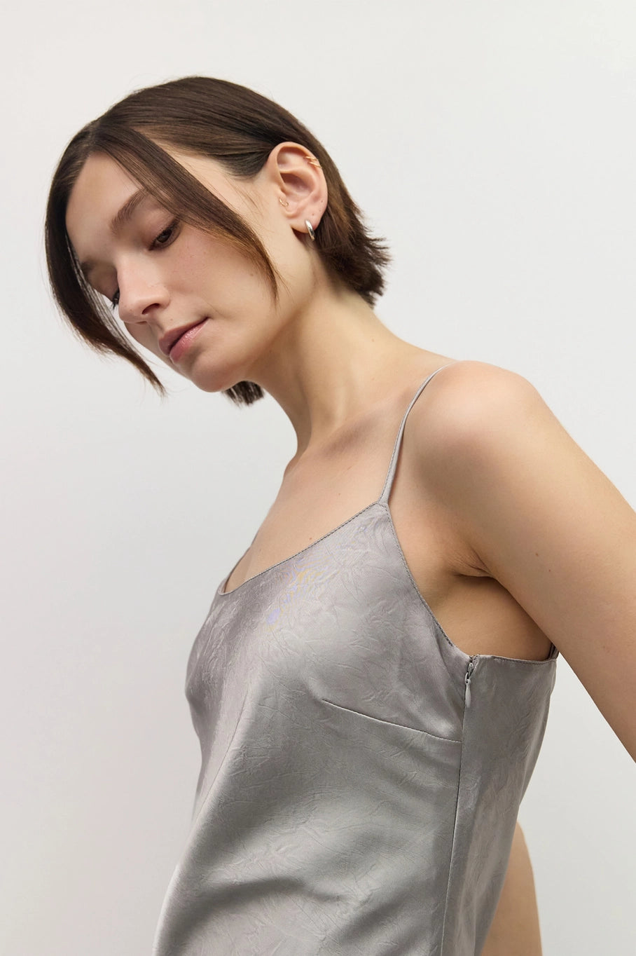 Jasmine Satin Midi Dress/Silver