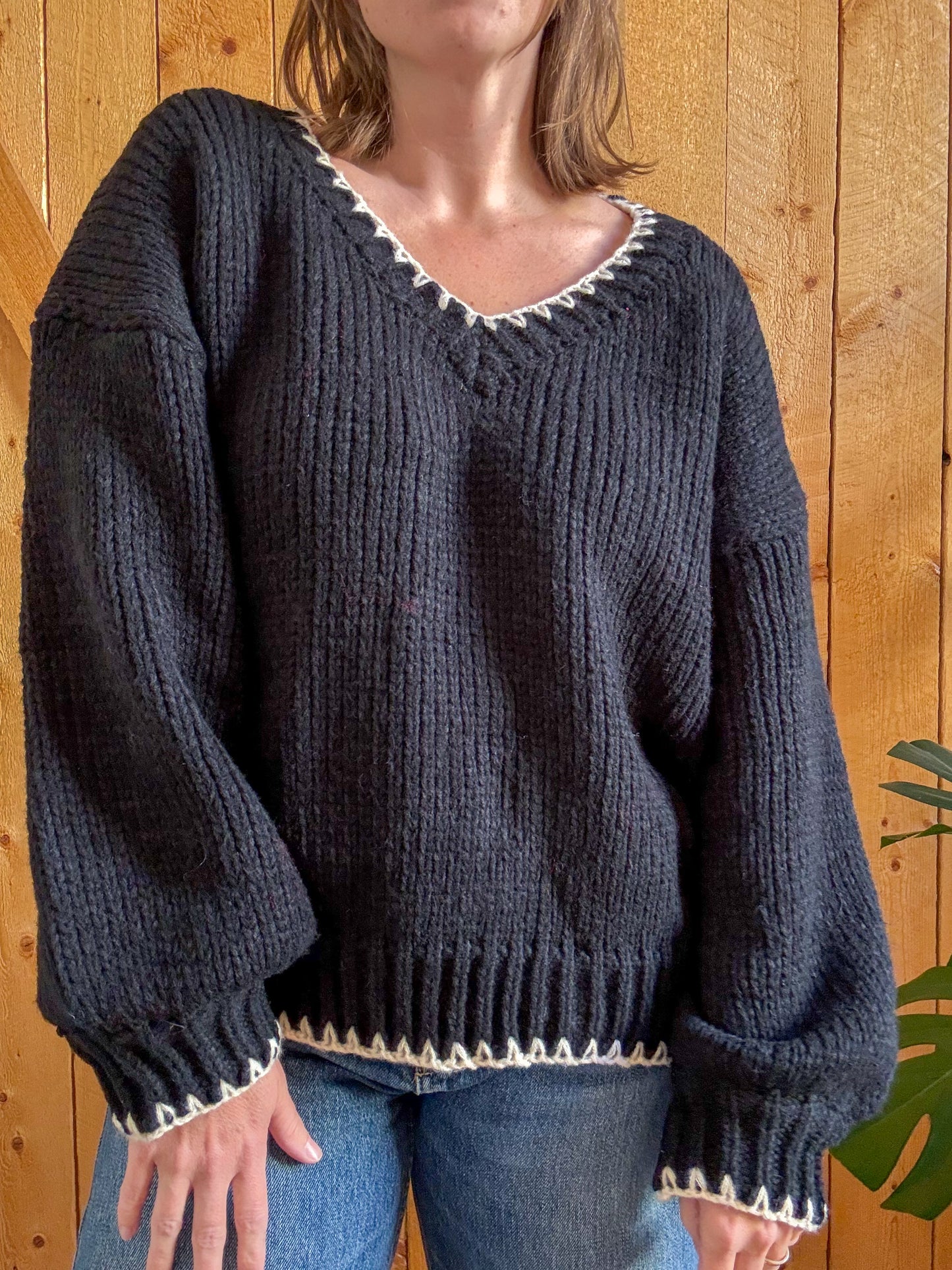 Delaney Oversized Contrast Stitching Sweater