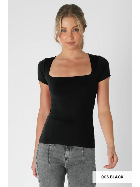 Dakota Square Neckline Seamless Cap Sleeve Top