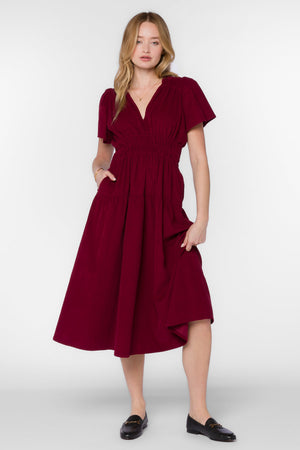 Corduroy V Neck Midi Dress