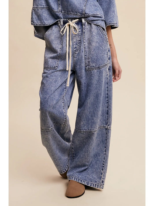 Clara Wide Leg Denim Drawstring Pants