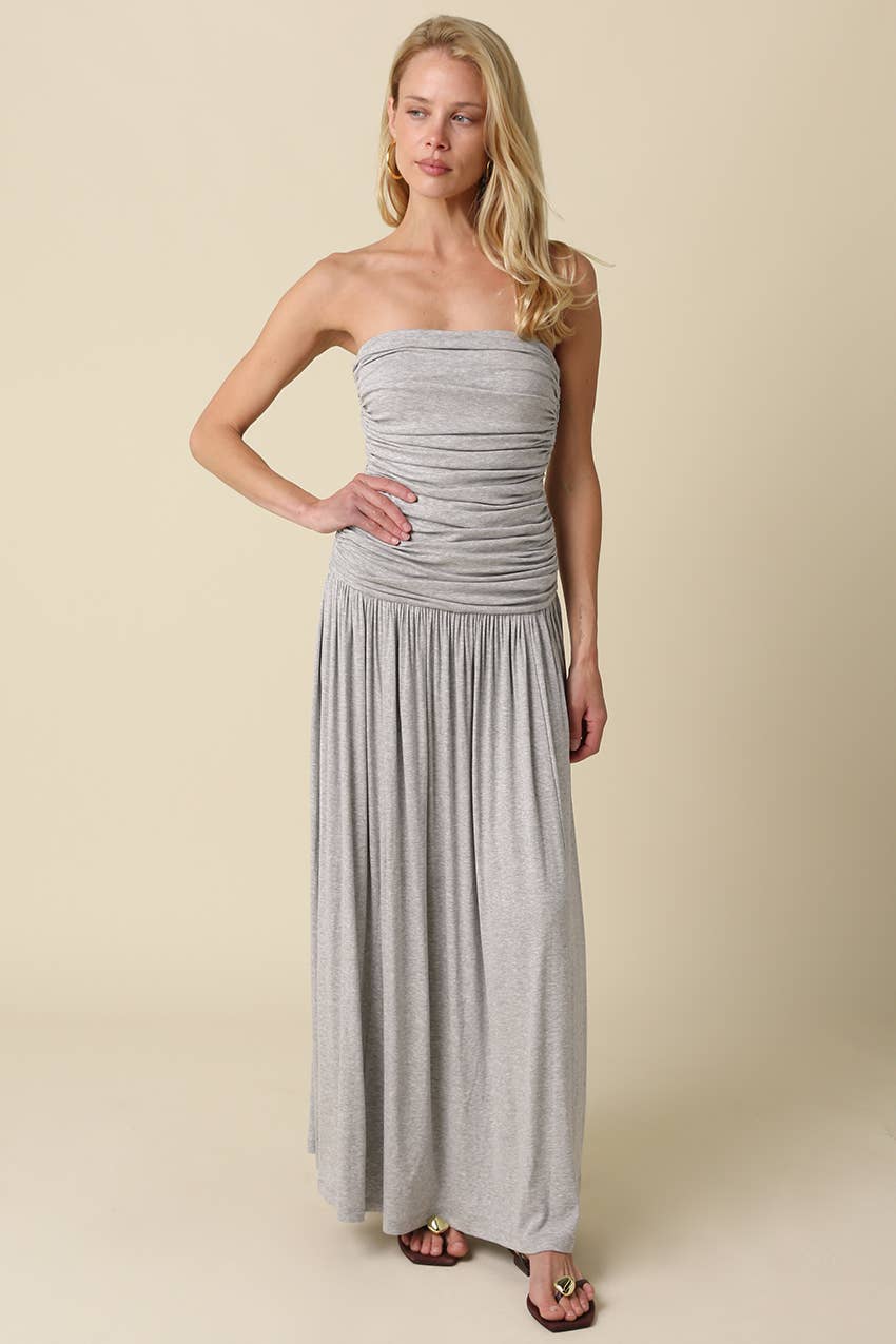 Drew Strapless Ruched Maxi Dress/H.Grey
