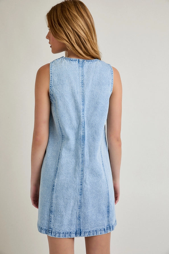 Rebecca Sleeveless V-neck Denim Button Down Dress