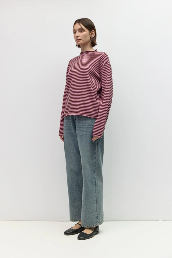 Cierra Striped Mock -neck Sweater