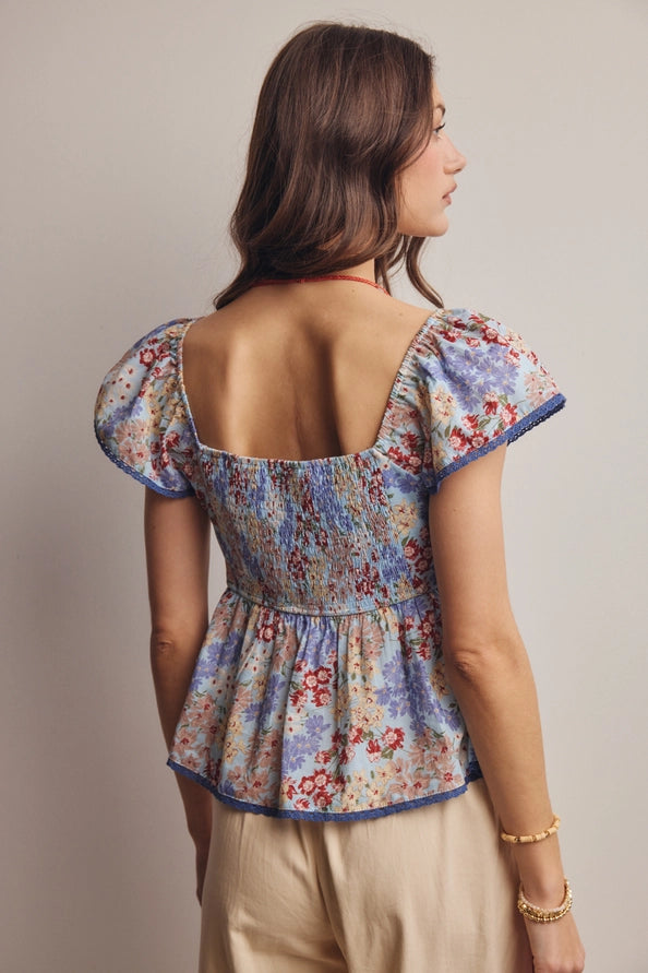 Rachel Floral Ruched Peplum Top